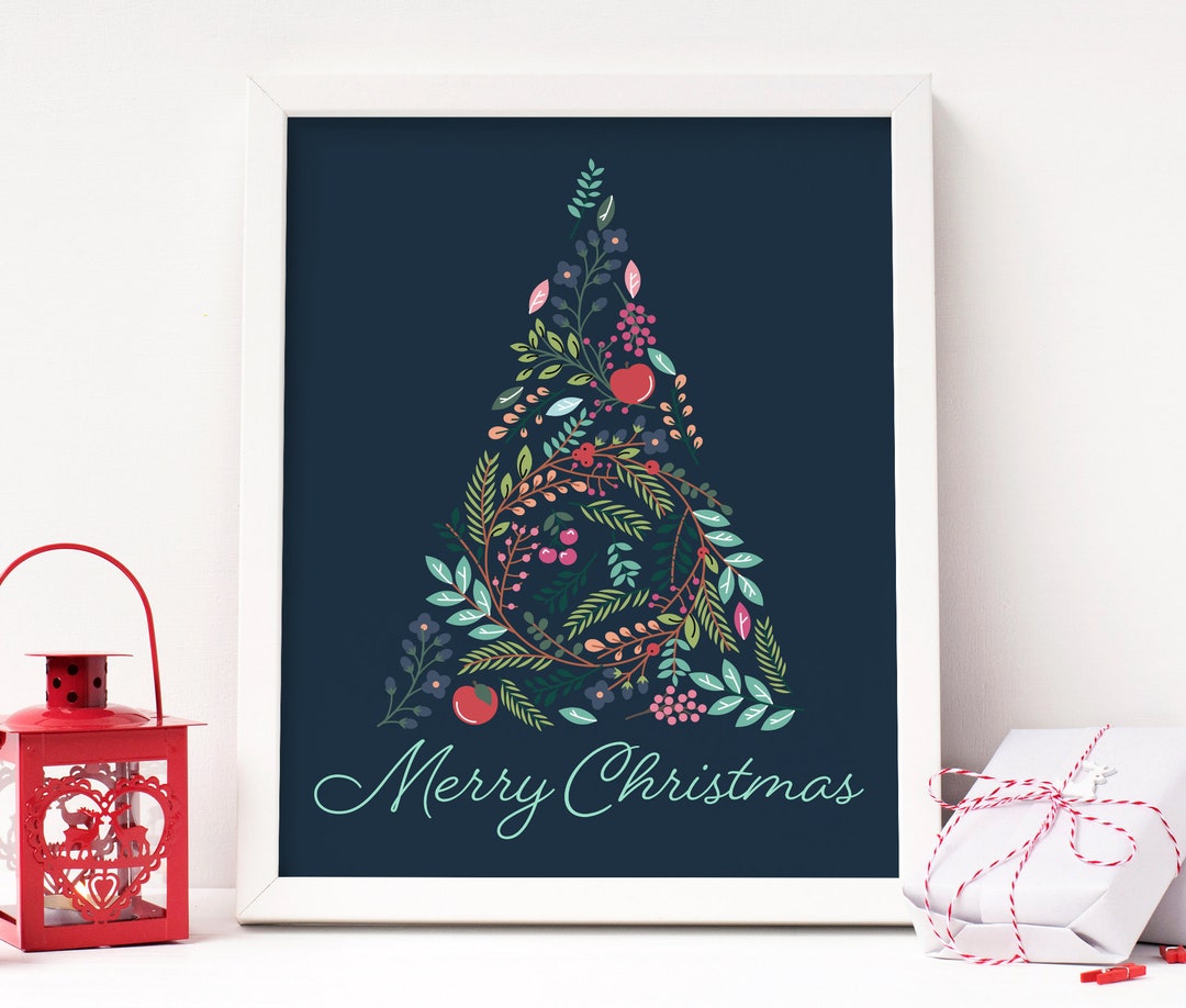 MERRY CHRISTMAS Printable Artwork for Holiday Decor, Greenery and Fruit