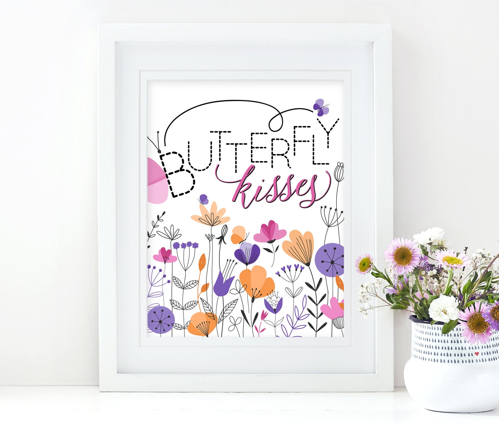 Butterfly Kisses Baby Girl Nursery Wall Art, Girls Room Decor, Digital Print, Instant Download