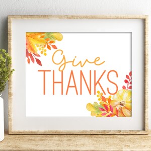 GIVE DANKE druckbare, Thanksgiving Zeichen für Herbst Tisch Dekor, Herbst Digitaldruck, Thanksgiving Download mit Aquarell Kürbis