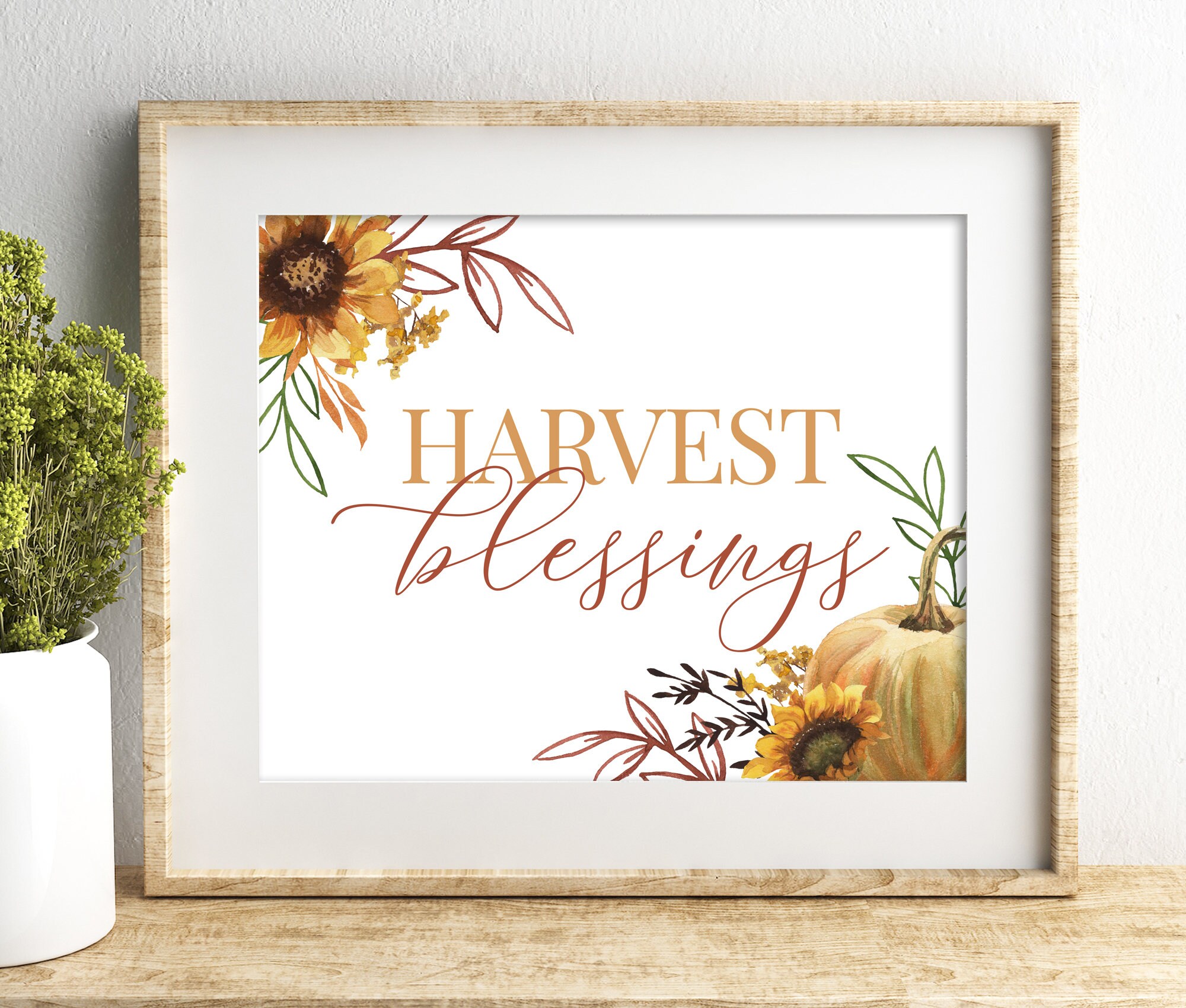 HARVEST BLESSINGS Printable, Thanksgiving Sign for Fall Table Decor ...