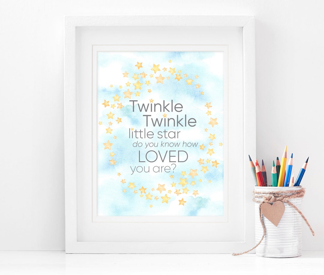 Twinkle Twinkle Little Star Nursery Wall Art With Watercolor Stars and ...