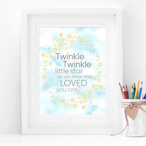 Twinkle Twinkle Little Star nursery wall art with watercolor stars and clouds, Digital Print and Instant Download, 8x10 and 11x14