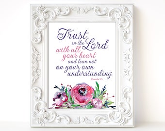Zaufaj Panu, werset biblijny, sztuka ścienna, wydruk cyfrowy, natychmiastowe pobranie, Księga Przysłów 3:5, 8x10 i 11x14 cali