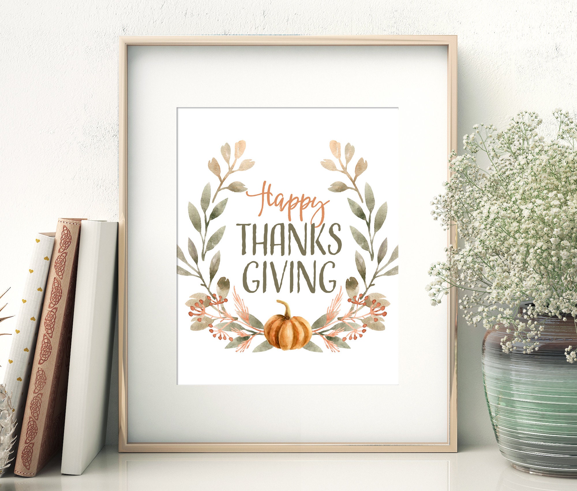 HAPPY THANKSGIVING Autumn Printable, Thanksgiving Digital Download for ...