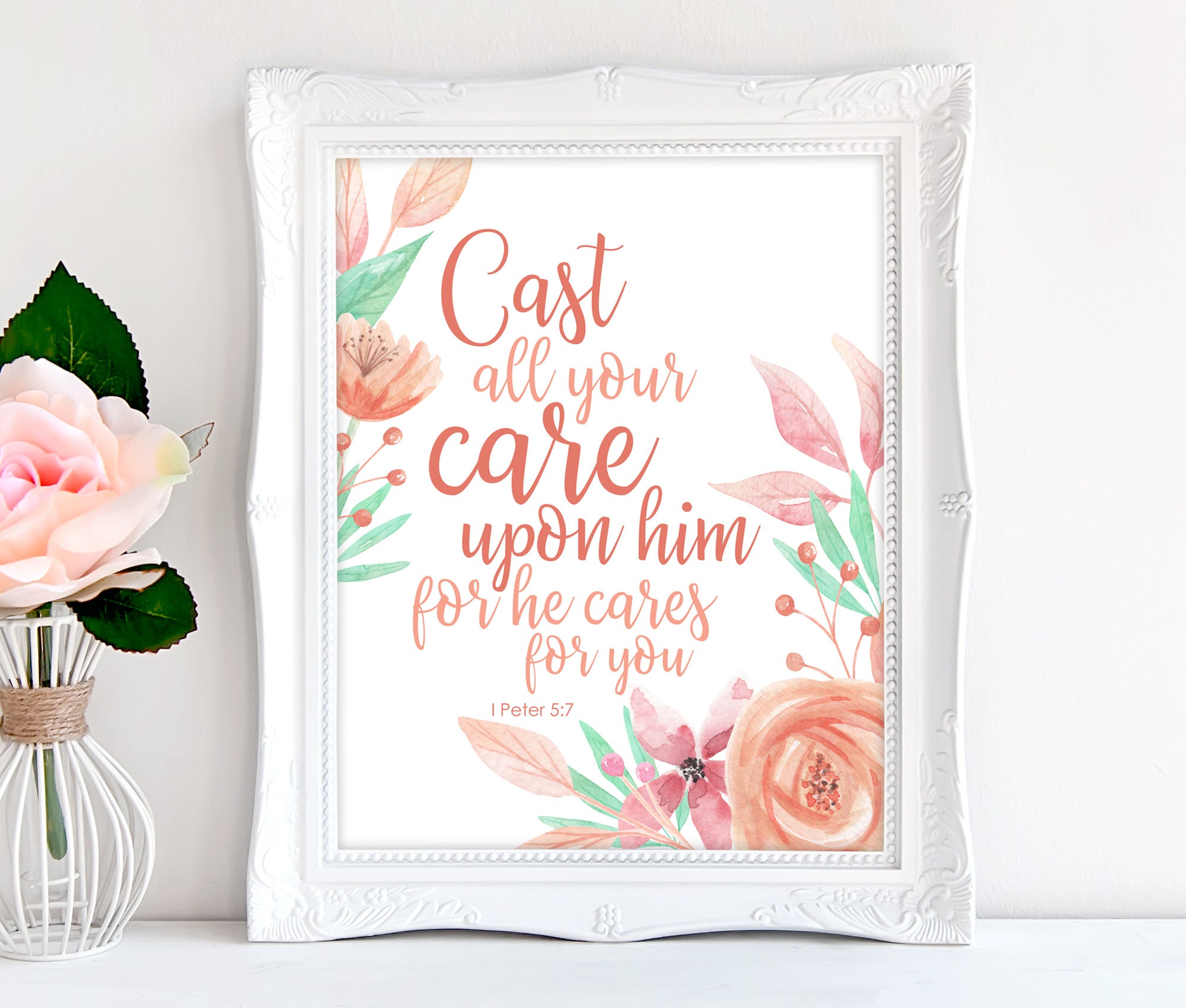 Cast All Your Care Bible Verse Wall Art, Digital Print, Instant ...