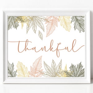 IMPRESión digital de gracias, signo de otoño para la decoración de la mesa de otoño, arte agradecido imprimible, arte de la cita de otoño y cartel de otoño, decoración de Acción de Gracias