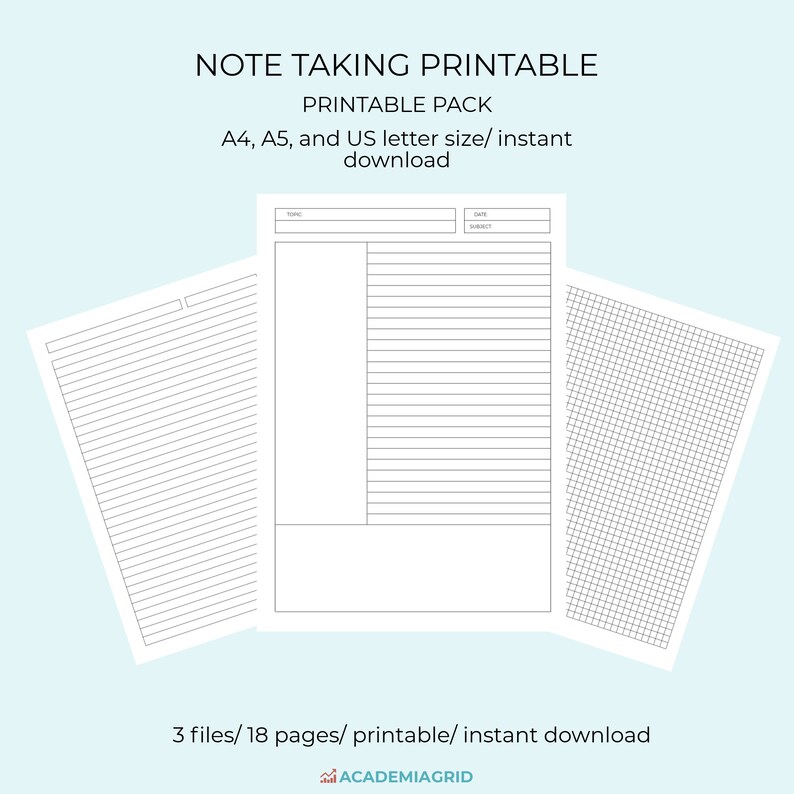 Note Taking Printable Pack A4 A5 and Letter Lecture Paper | Etsy