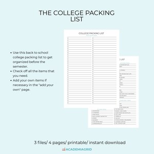college packing list printable back to school packing list etsy
