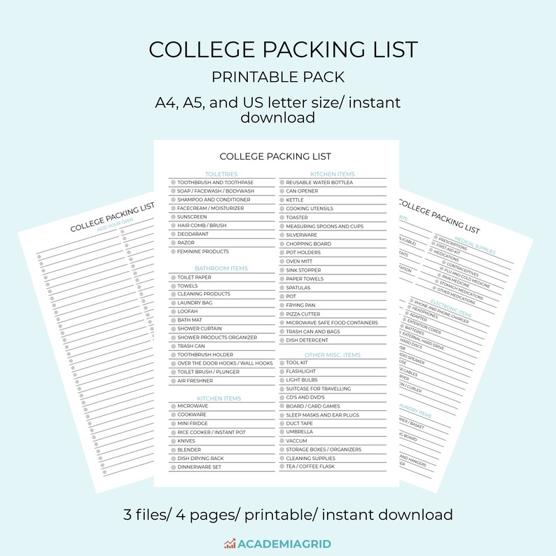 college packing list printable back to school packing list etsy