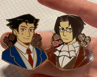 Miles Edgeworth and Phoenix Wright Ace Attorney enamel pin PREORDER