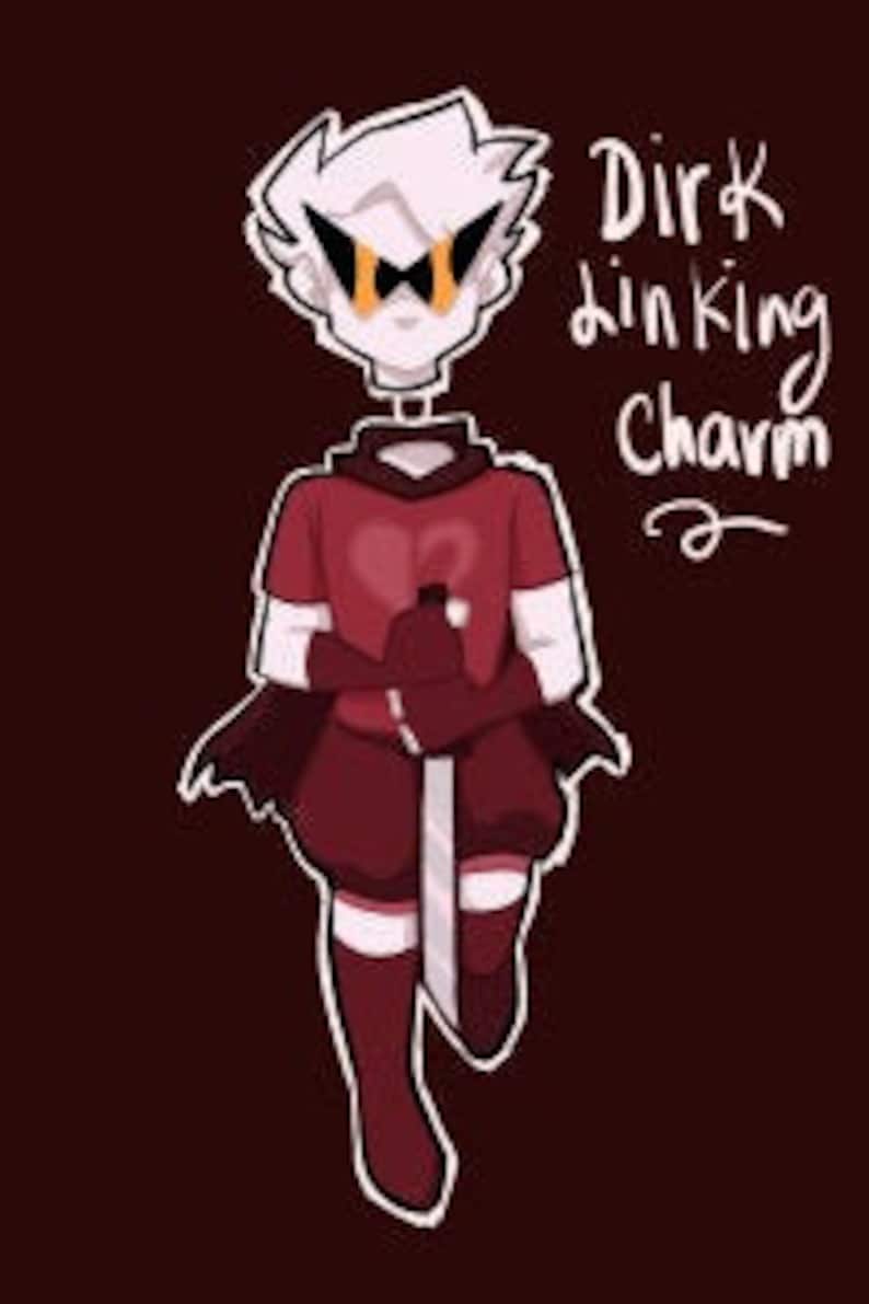 May include: Illustration of a character in a red and white outfit, holding a sword. The character has white hair and glasses. Text on the image reads "Dirk Linking Charm". The background is a dark red color.