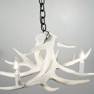 White Faux Whitetail Deer 3 Antler Cascade Chandelier