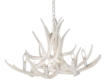 White Faux Mule Deer 6 Antler Chandelier
