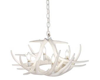 White Faux Whitetail 6 Antler Chandelier
