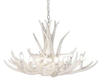 White Faux Mule Deer 9 Antler Chandelier