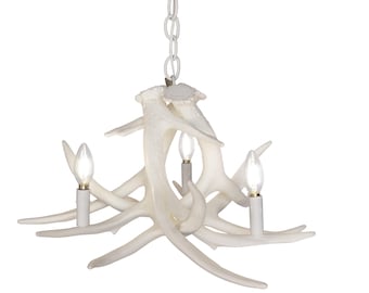 White Faux Whitetail Deer 3 Antler Cascade Chandelier