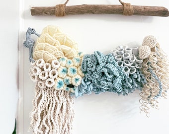 COMMISSION ONLY//Macrame Ocean art/Coral reef art/ Nautical wall art/Macrame barrier reef/macrame corals/Macrame Wall decor/Medium wall art