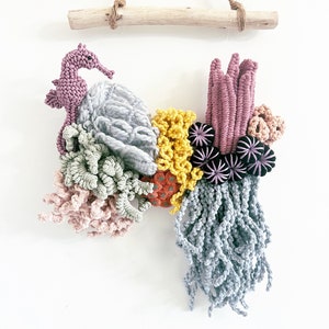 Commission Only// Small Seahorse Art// Macrame Coral Reef Art / Seahorse Art Collection / Fiber Coral Reef/ Barrier reef art /