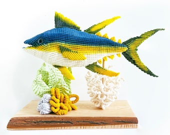 Tuna Sculpture/ Fiber Sculpture Fish/Fish Art/ Fish Decor /Yellow Fin Tuna