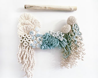 COMMISSION ONLY//Macrame Ocean art/Coral reef art/ Nautical N wall art/Macrame barrier reef/macrame corals/Macrame Wall decor/small wall art