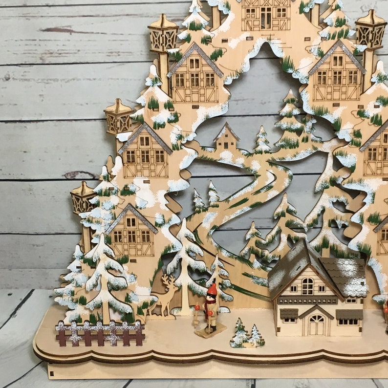 LED Light Up Wooden Christmas Village Scene LED Large Etsy