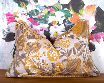16"x24" Rubelli Rousseau grey gold pillow - Venetian floral jacquard - high end Donghia fabric - lumbar accent throw pillow cover