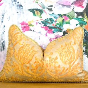 Fortuny Barberini Burnt Apricot & Silvery Gold luxury pillow - iconic Italian hand printed blocked fabric - luxury accent throw pillow cover