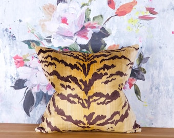Luxury French tiger velvet pillow - animal print Nobilis Paris Velours velvet lumber pillow cover -animal print velvet throw pillow cushion