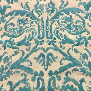1 meter - Fortuny Farnese Blue-green & silvery gold fabric - iconic Italian hand printed Egyptian cotton luxury fabric