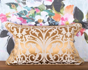 16"x24" Rubelli Serlio gold pillow - luxury Venetian baroque silk jacquard - high end Donghia fabric - lumbar accent throw pillow cover