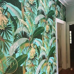 La Palma behang - kenmerkende muur - tropisch palmboombehang - dramatisch grootschalig bananenblad blad jungle Hollywood groen exotisch