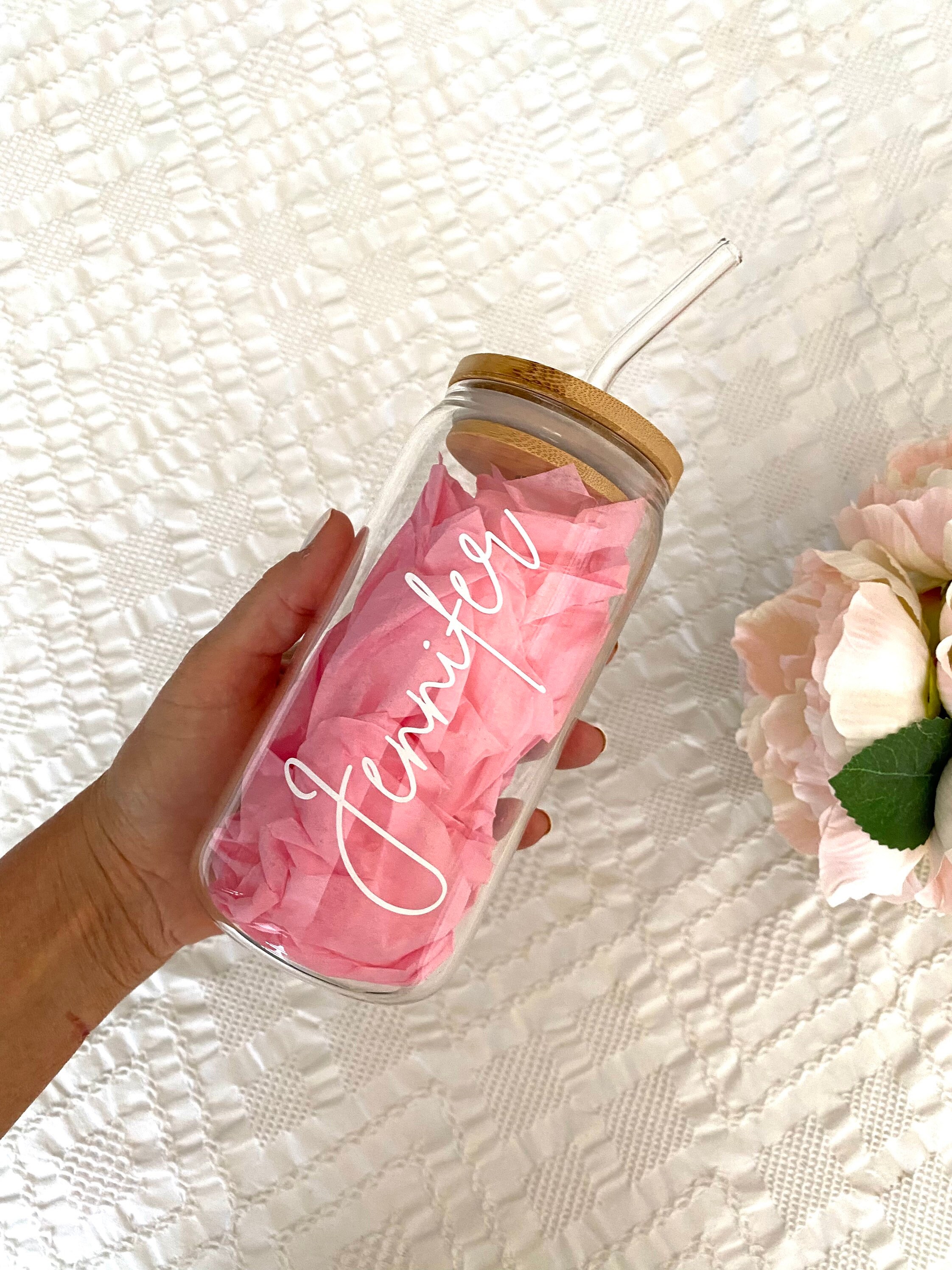 Personalized Iced Coffee Glass Can Soda Beer Cup With Lid and Straw ...