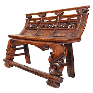 Chinese Antique Bench With Hand Carving and Budha Legs