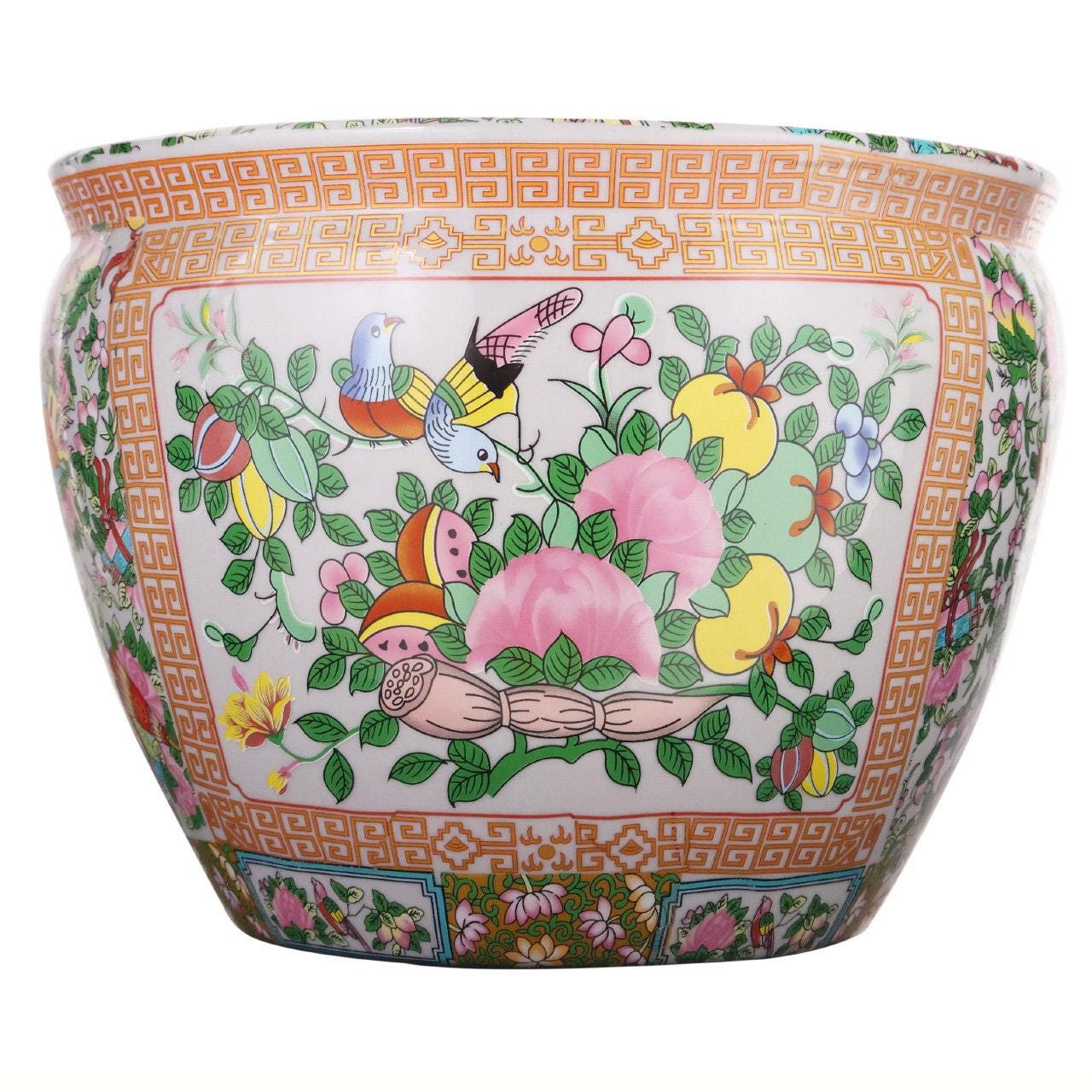Floral Asian Design Cachepot Planter With Rose Medallion Painting 10 ...