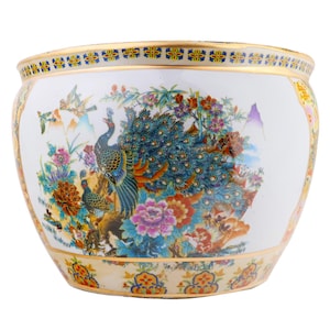 Japanese Satsuma Peacock Planter 12"W