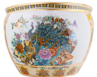 Japanese Satsuma Peacock Planter 12"W