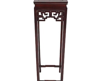 Tall Rosewood Ming Flower Stand With Lattice Carvings 44" High