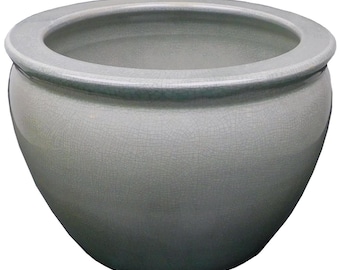 Chinese Porcelain Fish Bowl Planters in Celadon Crackle 16"W
