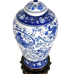 12&quot; H Blue and White Porcelain Melon Jar with Lid