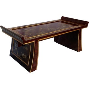 42&quot; Oriental Coffee Table With High Gloss Lacquer and Gold Landscape in French Red