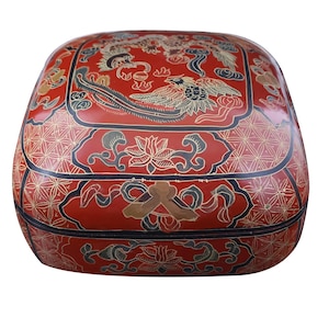 Oriental Pillow Box Dragon and Phoenix (Red)
