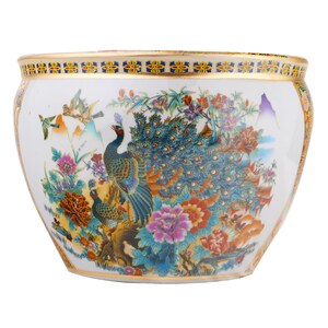 Japanese Satsuma Peacock Planter 10"W
