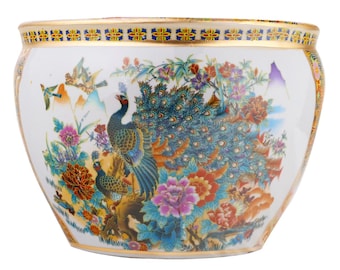 Japanese Satsuma Peacock Planter 10"W