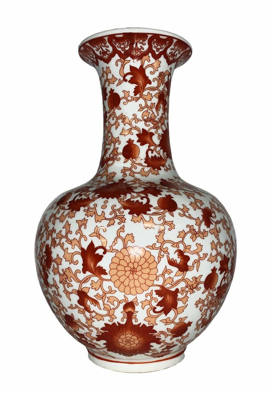 Chinese Ball Vase With Red Coral Pattern