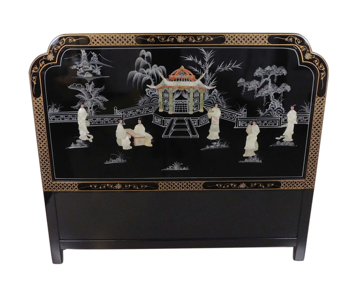 Black Lacquer Headboard Inlaid With Mother of Pearl Etsy