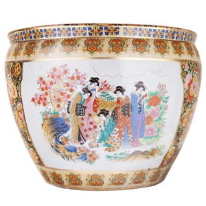 Japanese Satsuma Peacock Planter 18&quot;W
