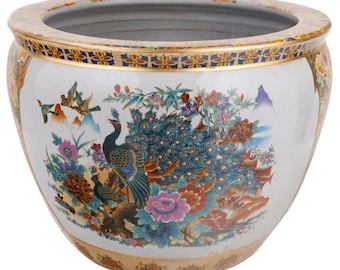 Japanese Satsuma Peacock Planter (16" W x 13" H , Base 10.25)