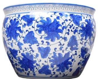 blue and white porcelain jardiniere for indoor or outdoor use