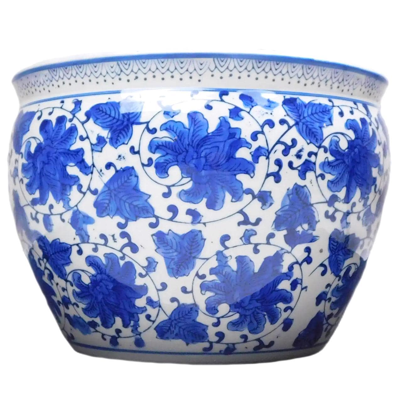 blue and white porcelain jardiniere for indoor or outdoor use