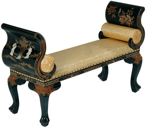French Style Bench Finished In Black Lacquer And Mother Of Etsy
